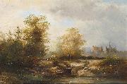 Pieter Janssens Summer landscape with figures near a farmhouse oil painting artist